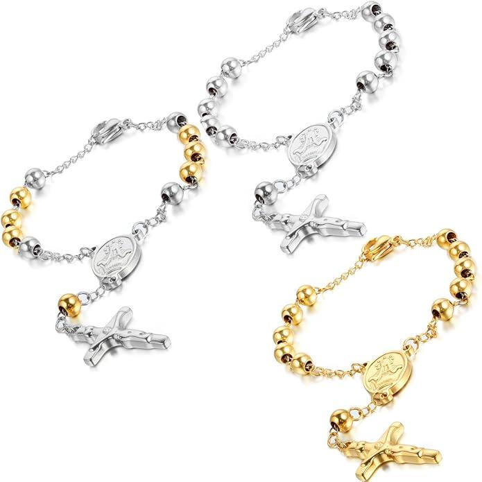 “The Daily Devotion” — Steel Rosary Crucifix Bracelet - ByBeBlessed