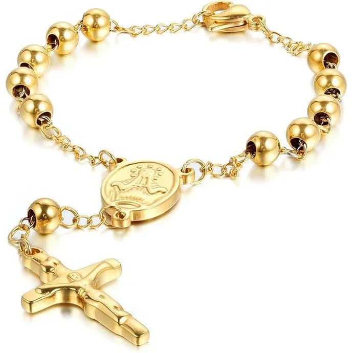 “The Daily Devotion” — Steel Rosary Crucifix Bracelet - ByBeBlessed